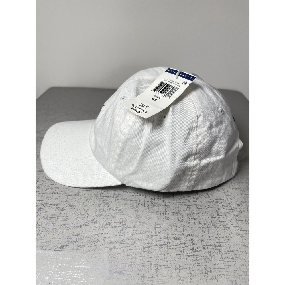 Polo Ralph Lauren Men's O/S Adjustable Baseball Cap Cotton White /Blue Pony Logo - Picture 6 of 11